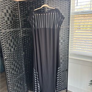 Chic Black Sheer Striped Maxi Dress